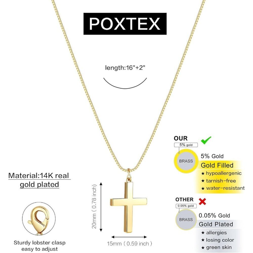 Women 03 Gold Cross Necklace14K Gold Silver Cross Necklace - Non Tarnish Jewelry - Picture 3 of 6